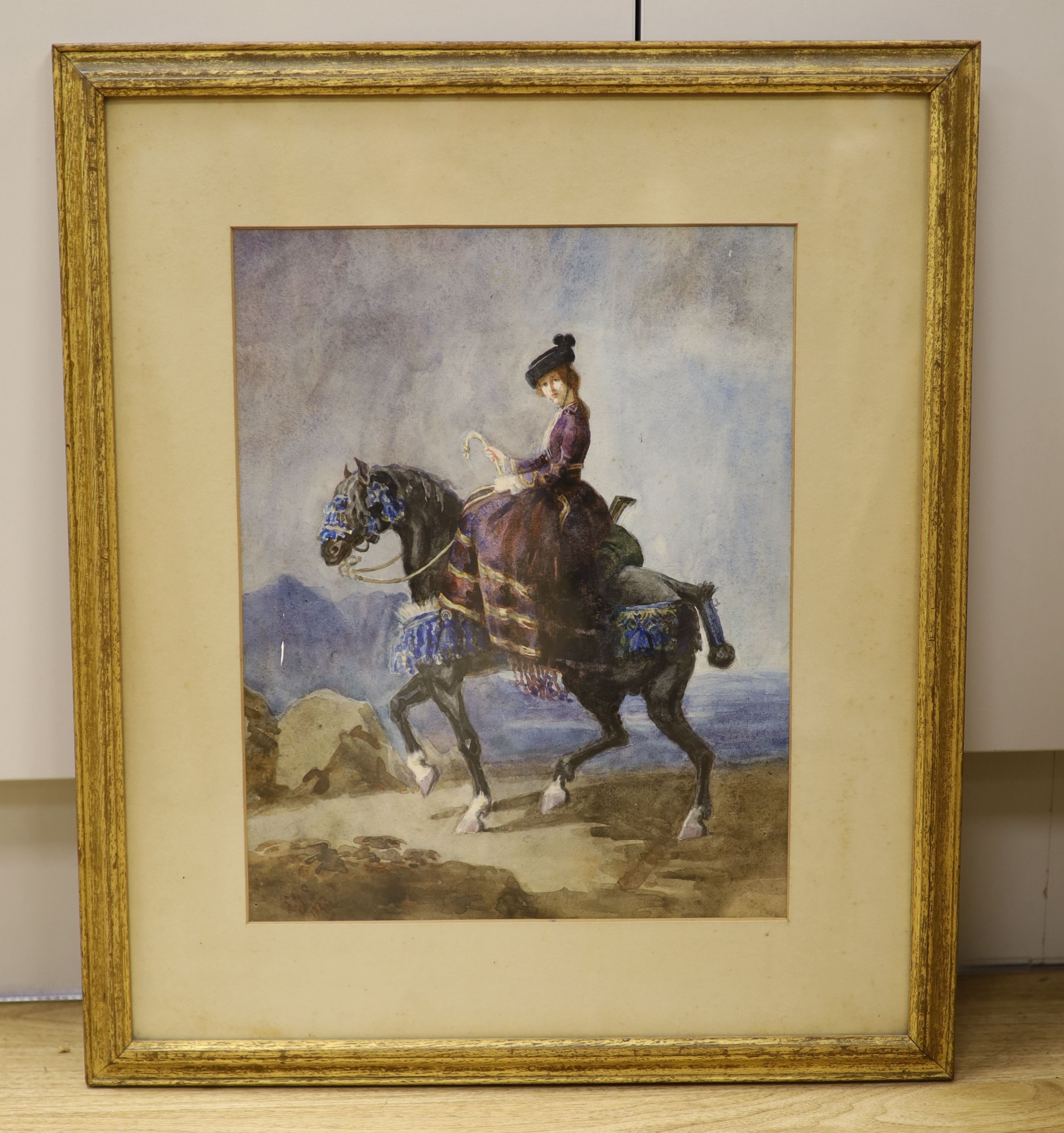 L G S, 1923, watercolour, Lady equestrian, signed and dated 1923, 35 x 28cm.